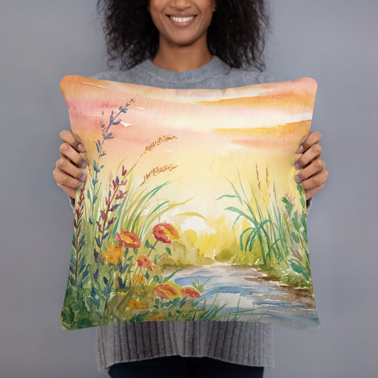 Soft Sunset Scene Throw Pillow