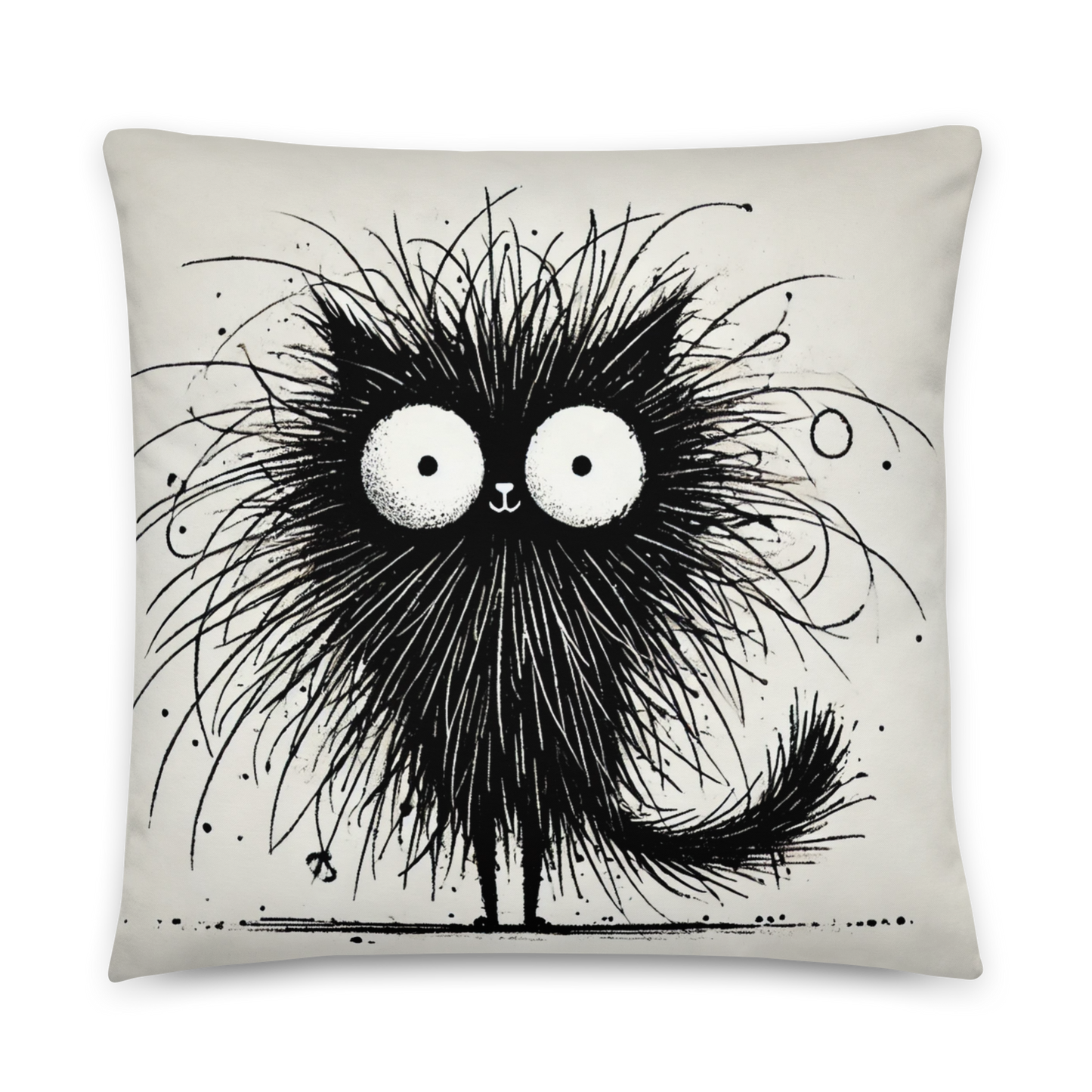 Funny Fluffy Black Cat Throw Pillow
