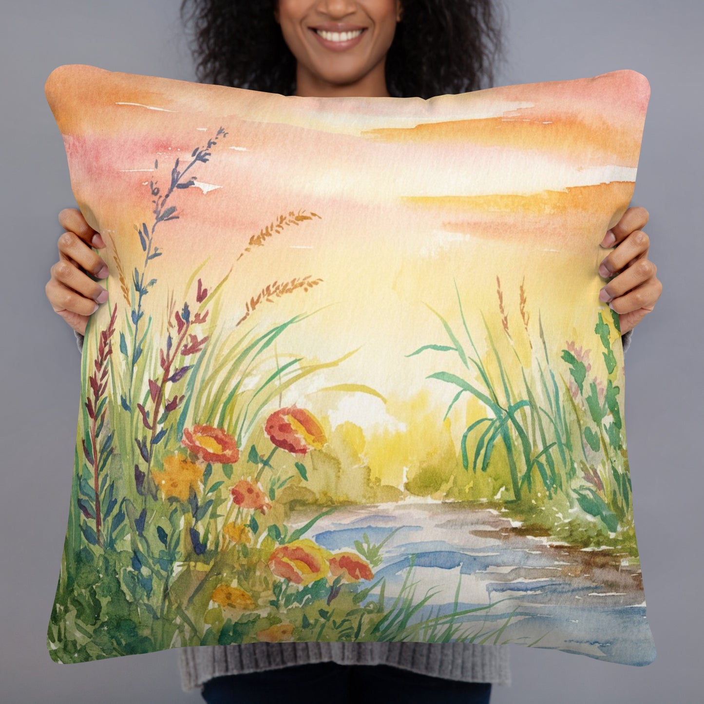 Soft Sunset Scene Throw Pillow