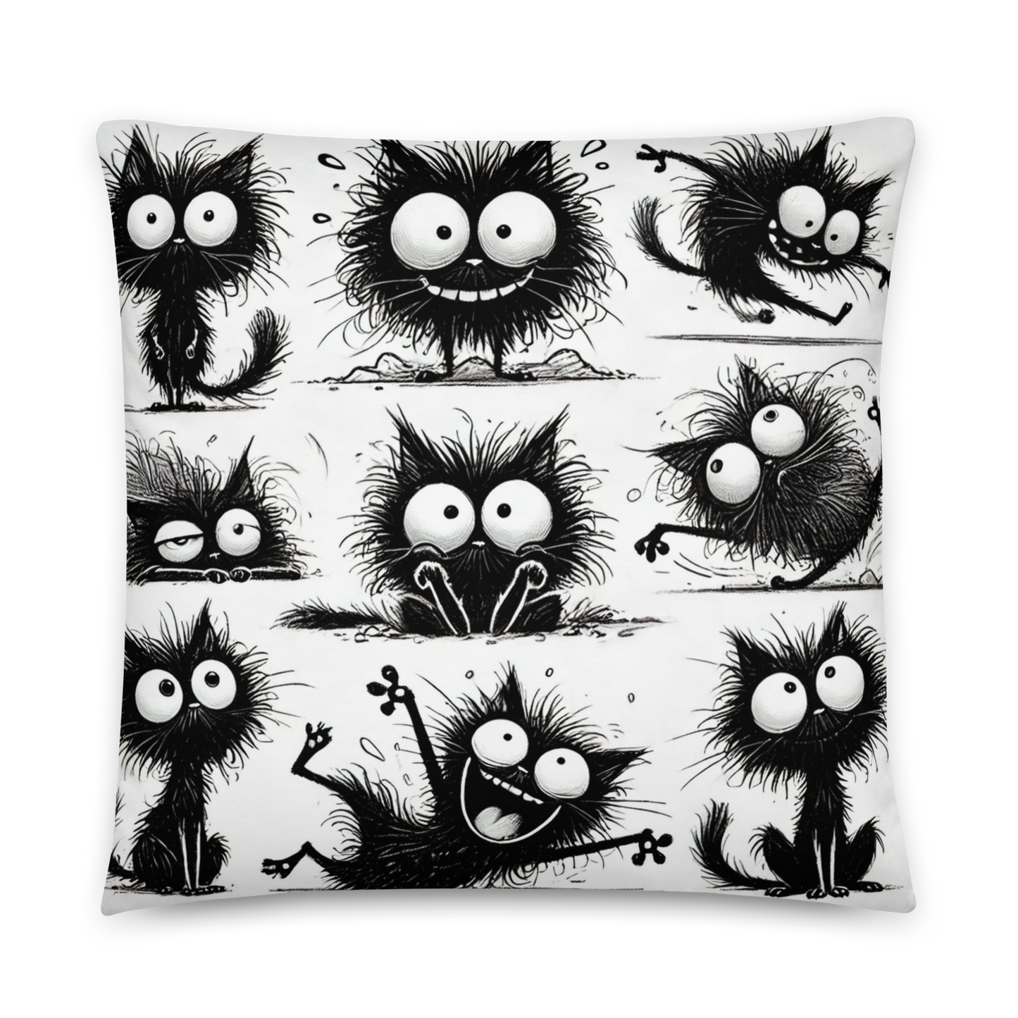 Cute & Quirky Black Cat Expressions Throw Pillow