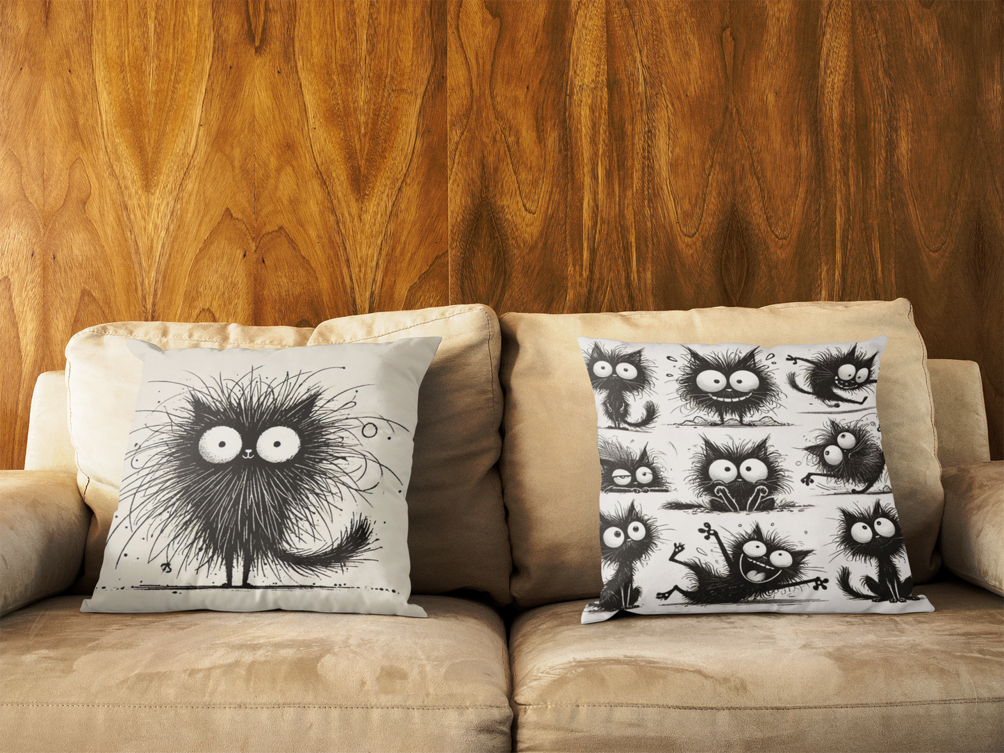 Cute & Quirky Black Cat Expressions Throw Pillow