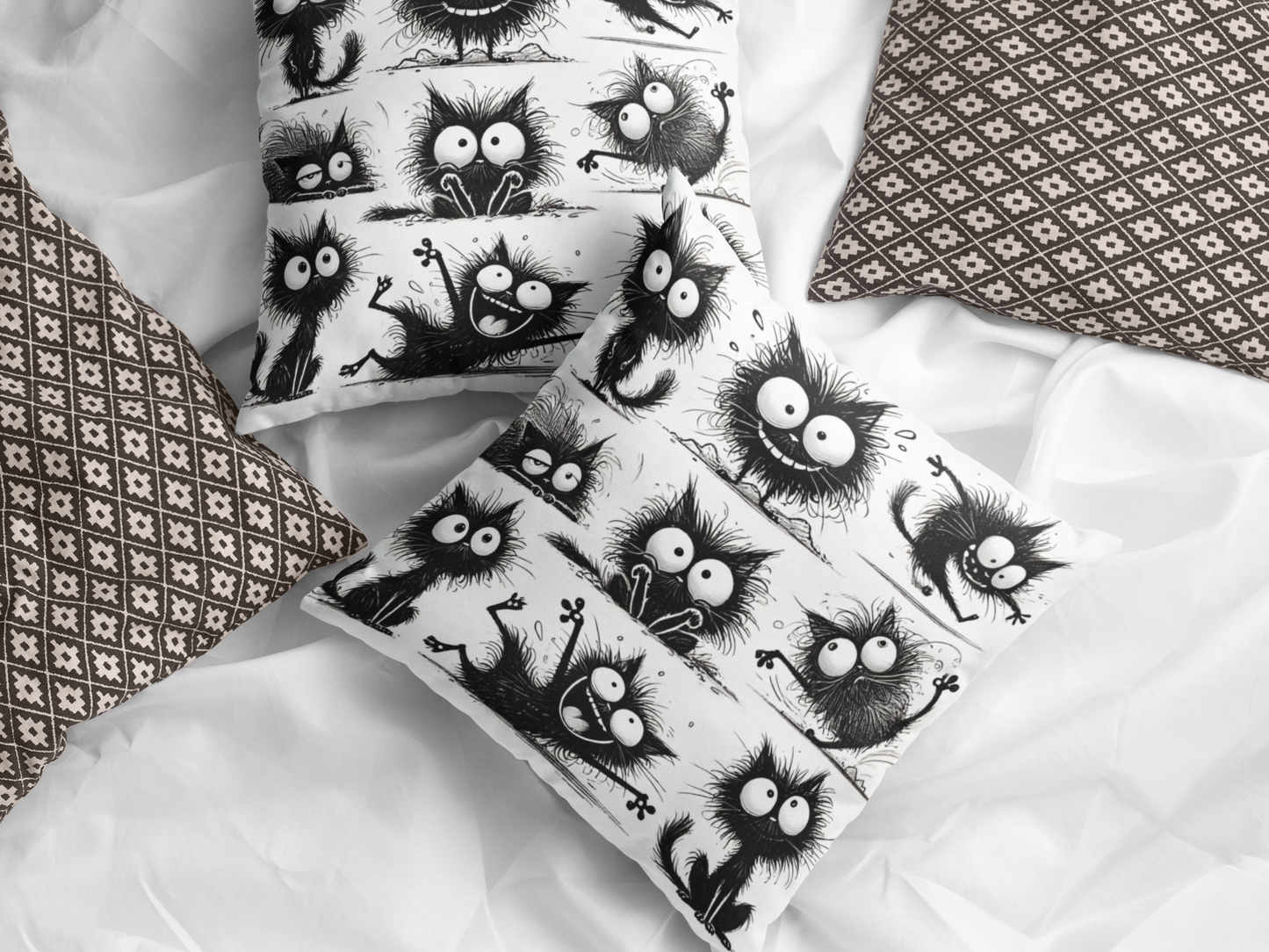 Cute & Quirky Black Cat Expressions Throw Pillow