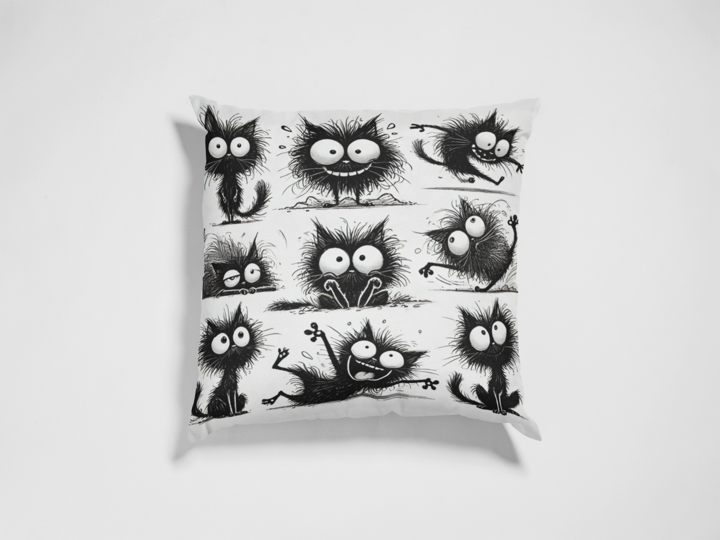 Cute & Quirky Black Cat Expressions Throw Pillow