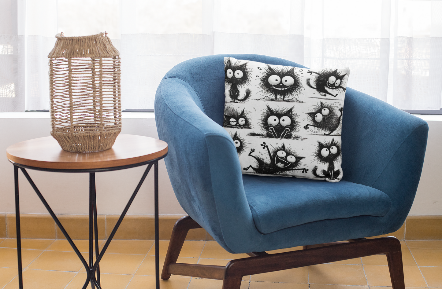 Cute & Quirky Black Cat Expressions Throw Pillow