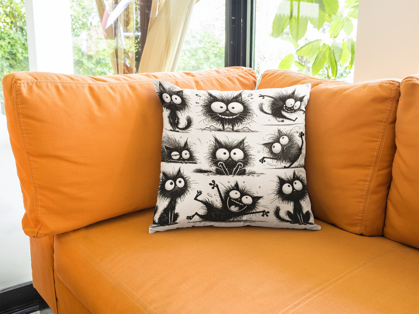 Cute & Quirky Black Cat Expressions Throw Pillow