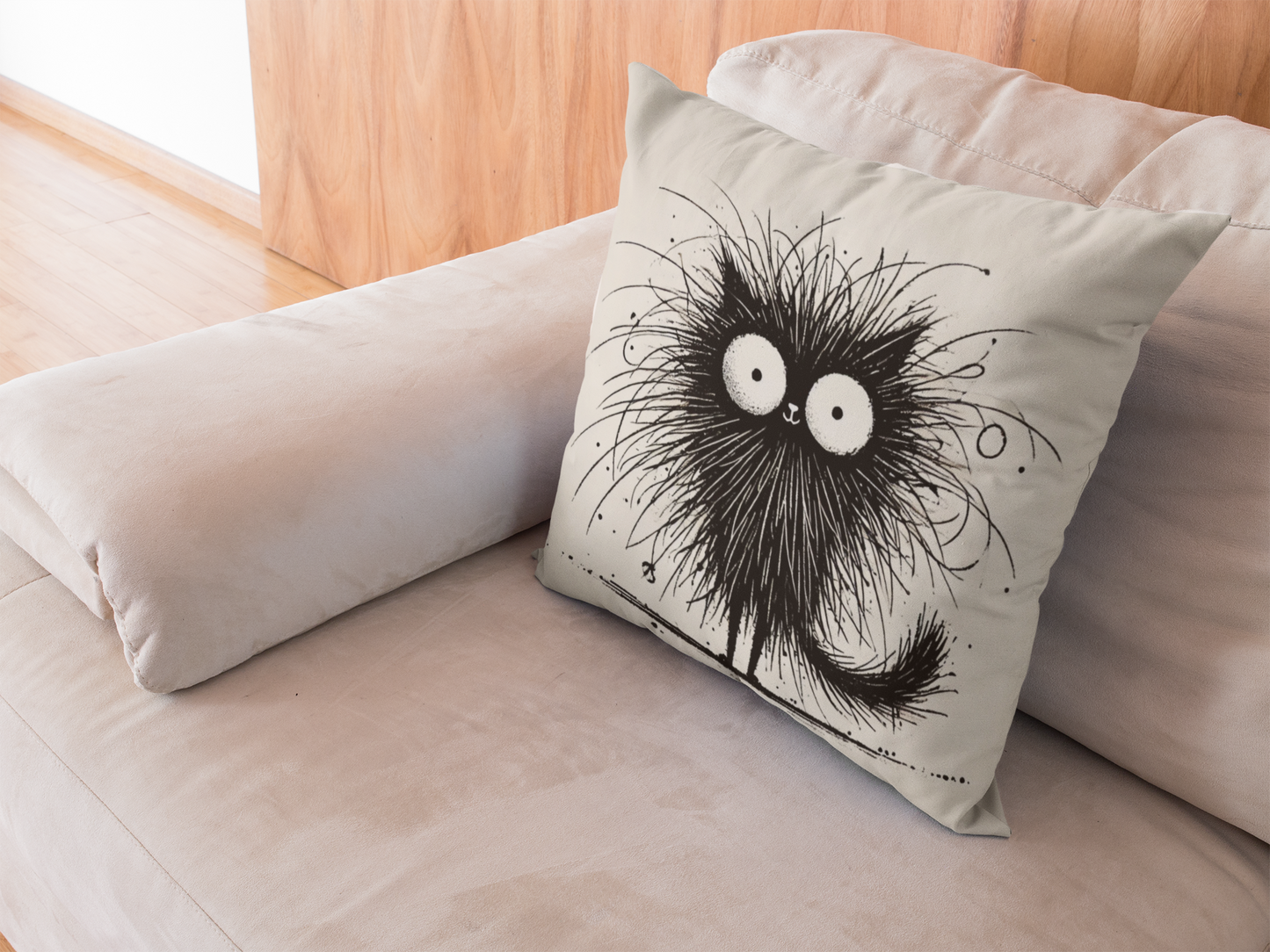 Funny Fluffy Black Cat Throw Pillow