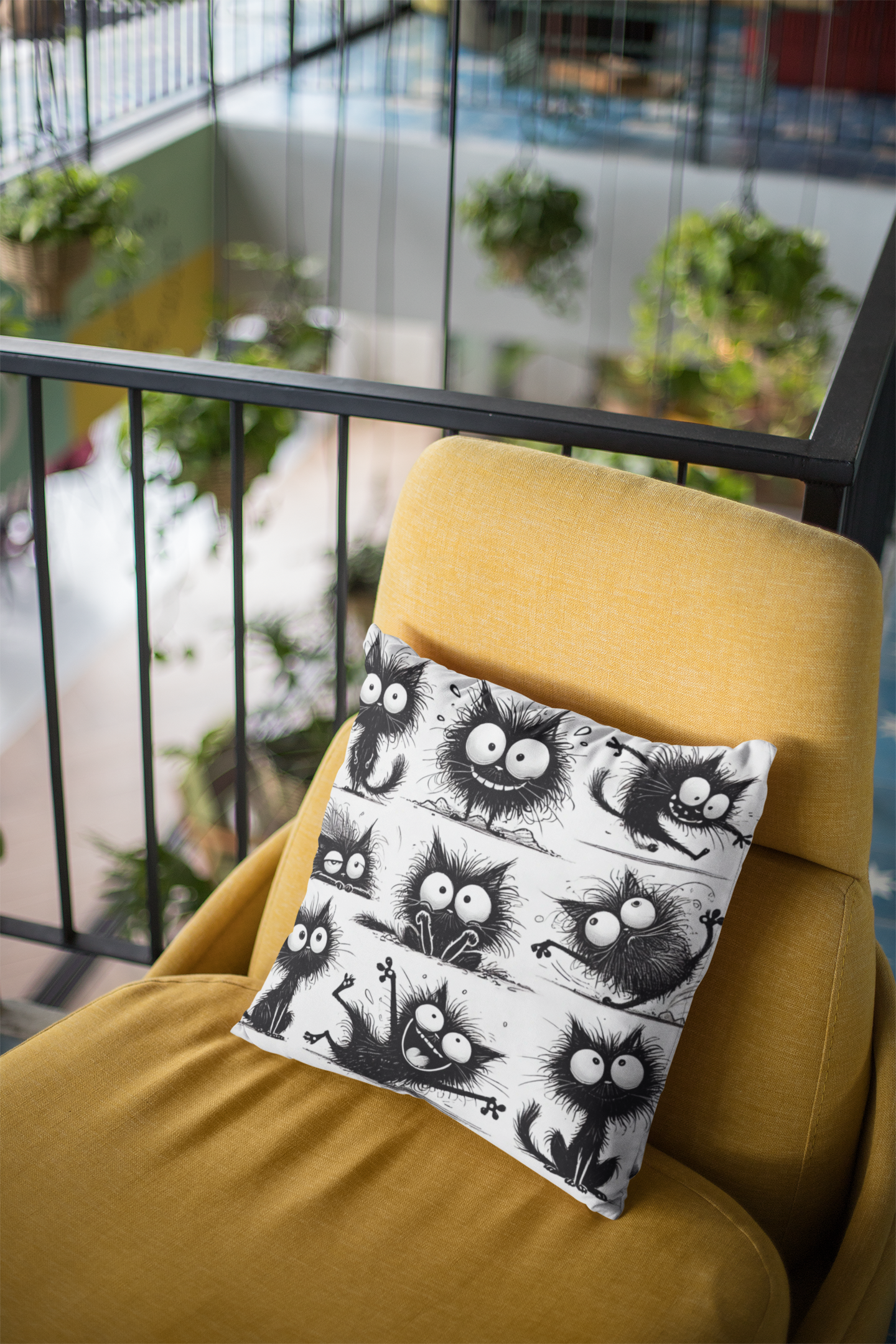 Cute & Quirky Black Cat Expressions Throw Pillow