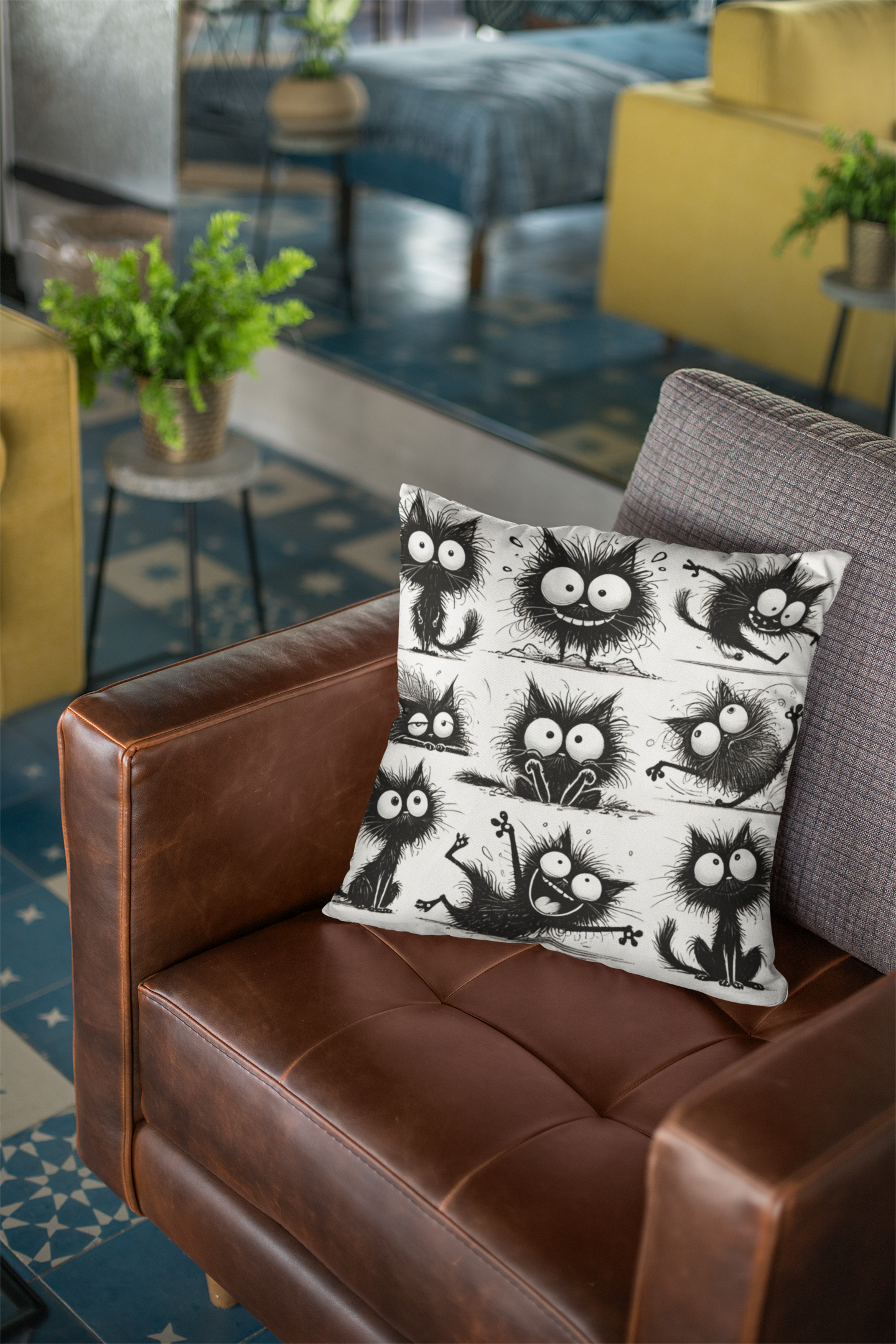 Cute & Quirky Black Cat Expressions Throw Pillow