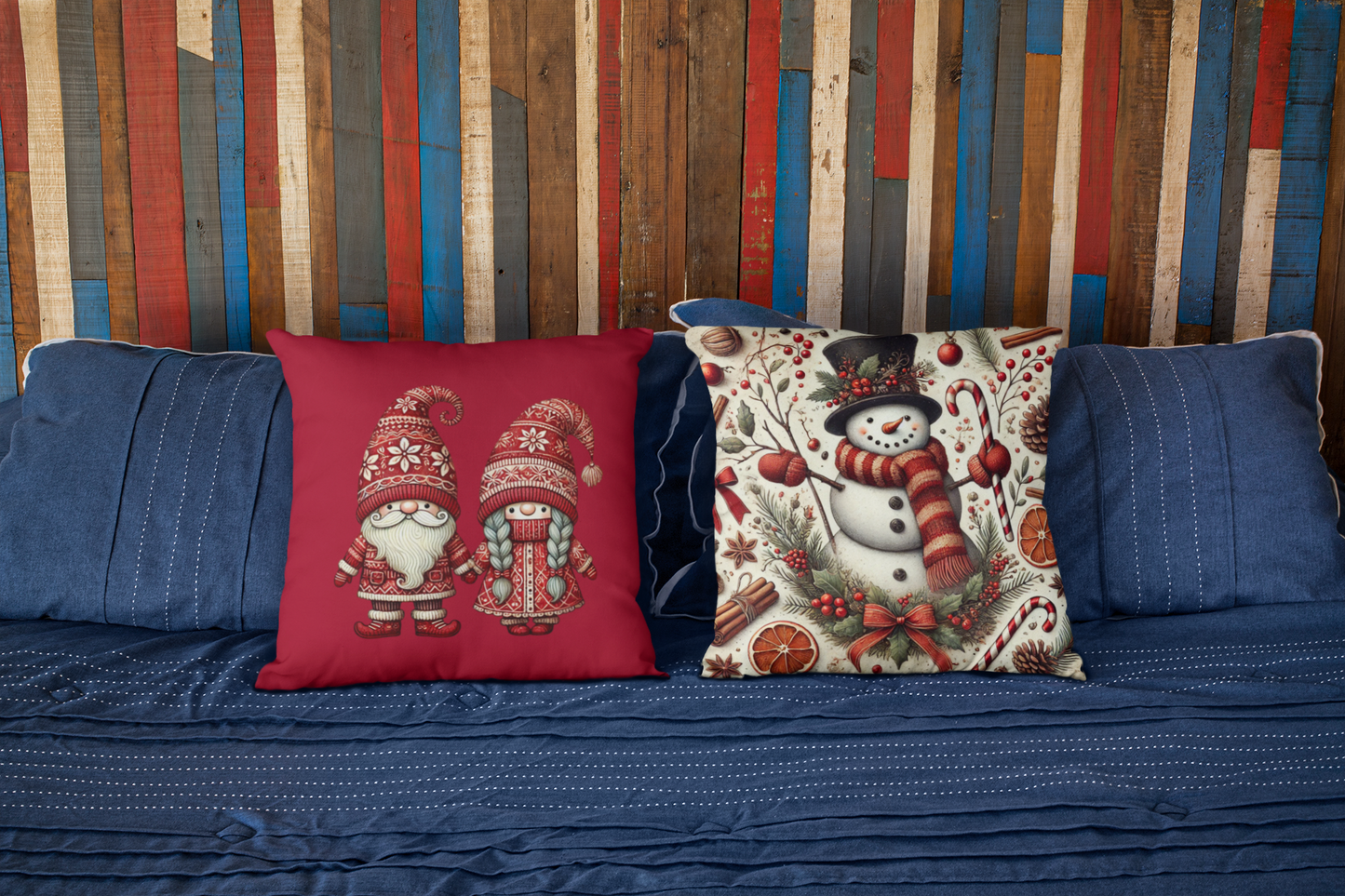 Vintage Christmas Snowman Pillow
