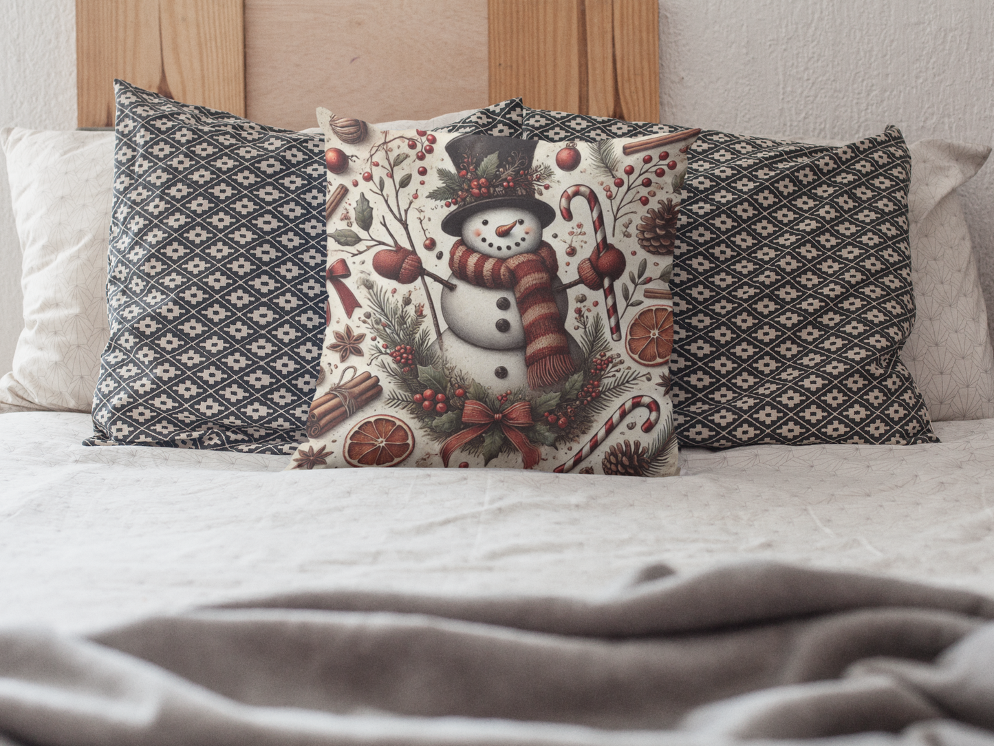 Vintage Christmas Snowman Pillow