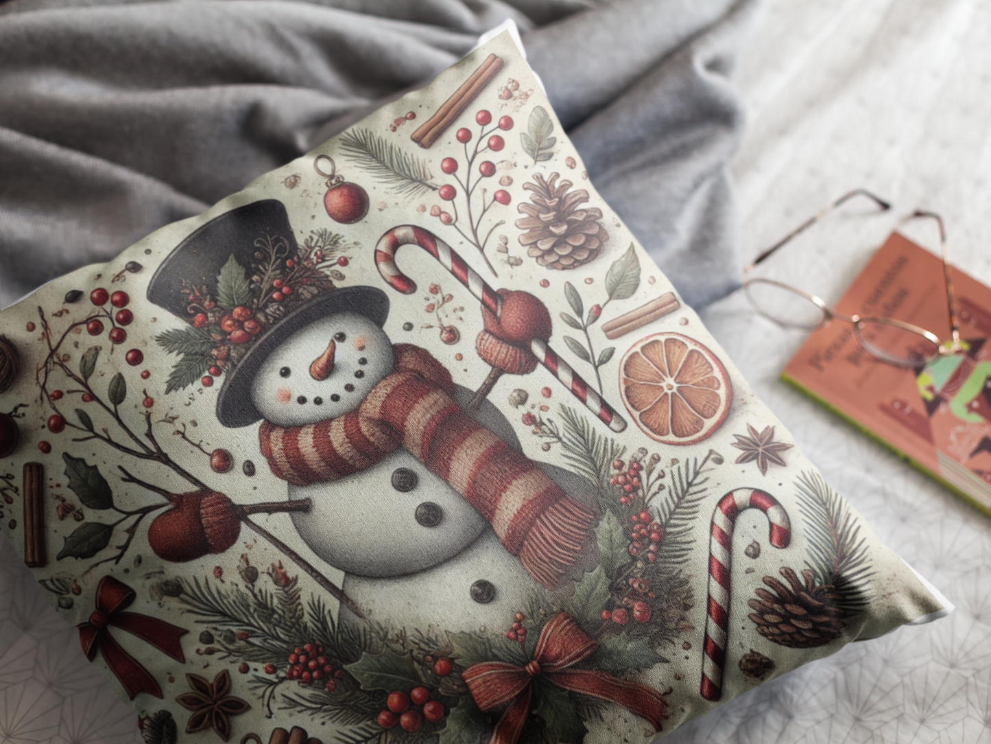 Vintage Christmas Snowman Pillow