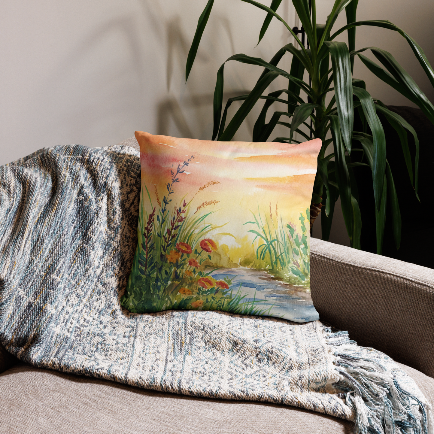 Soft Sunset Scene Throw Pillow