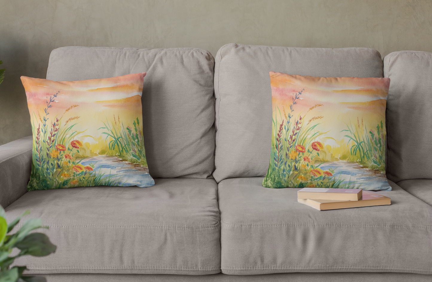 Soft Sunset Scene Throw Pillow
