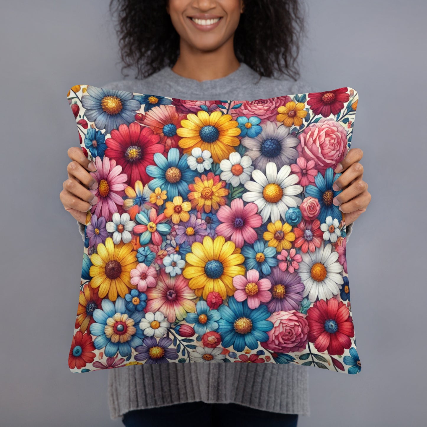 Colorful Floral Throw Pillow