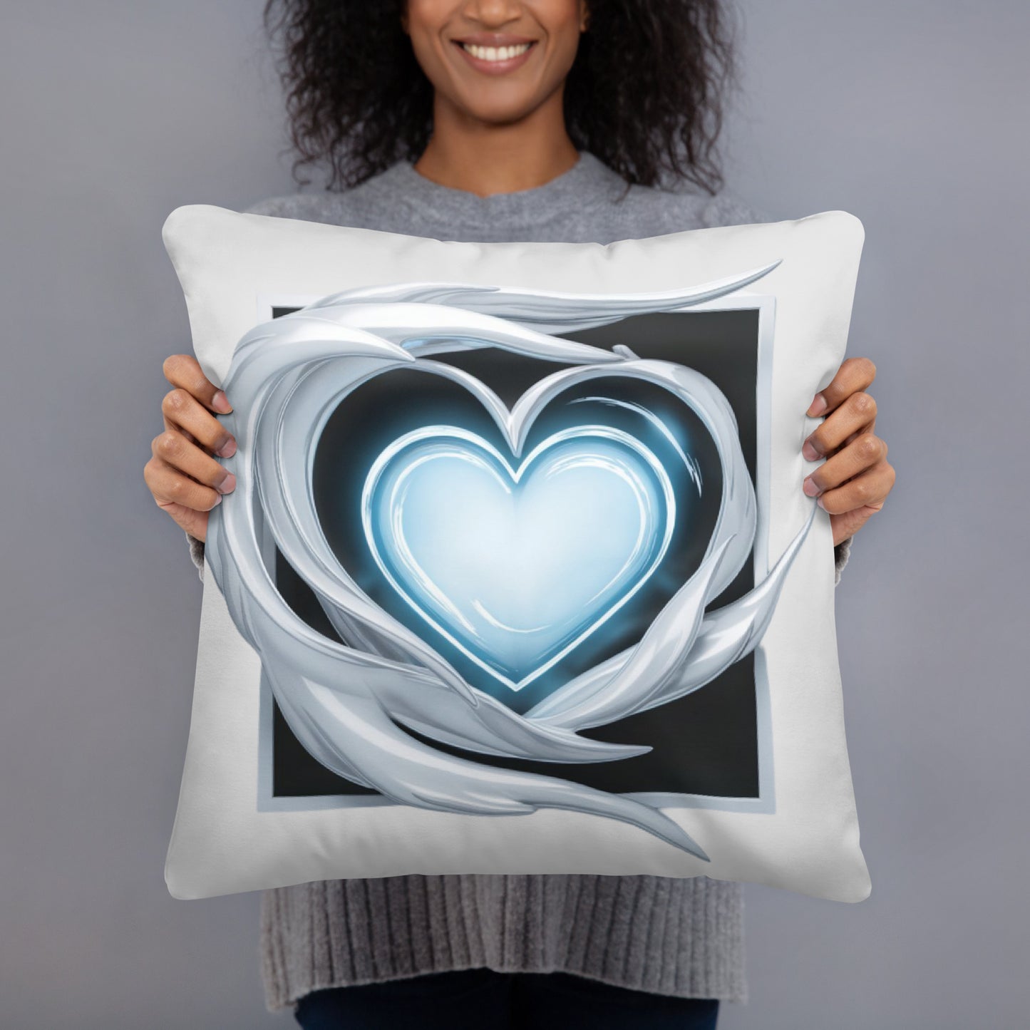 Elegant Blue Heart Throw Pillow