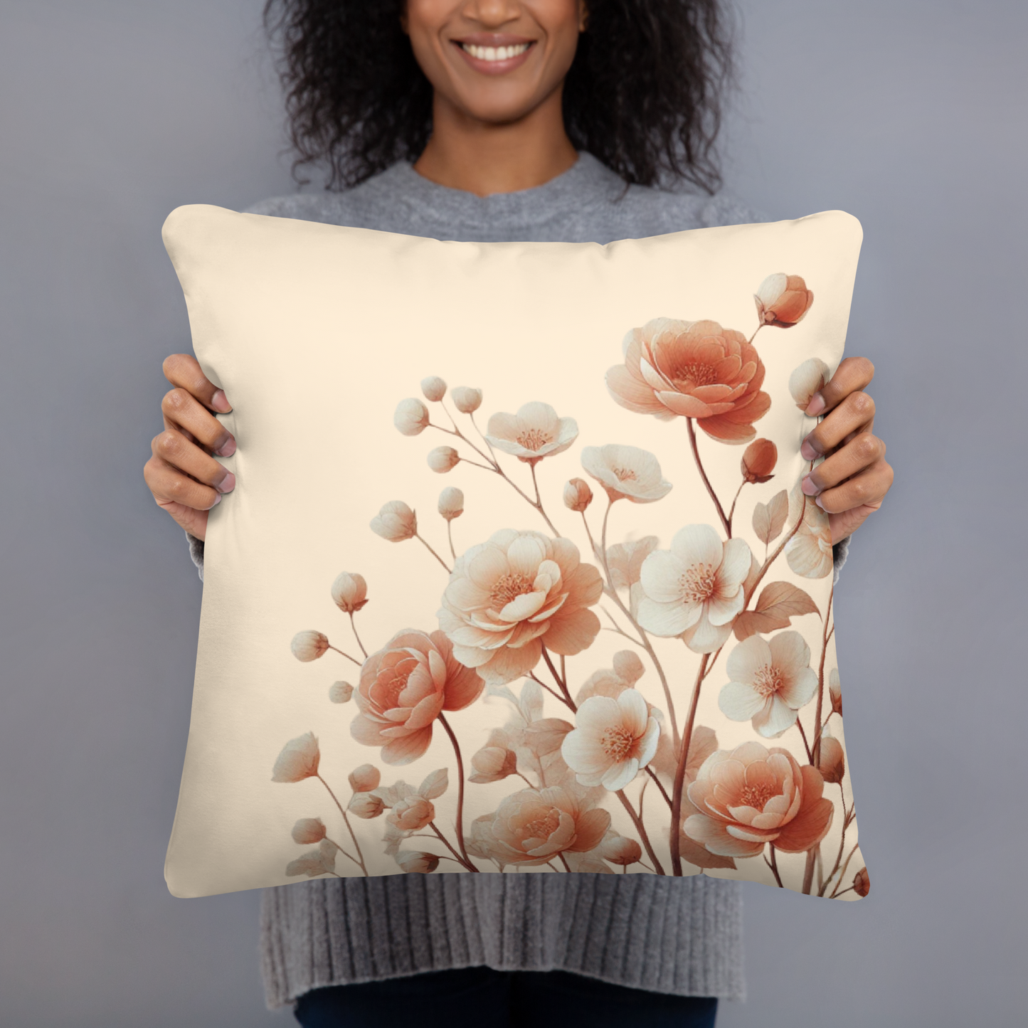 Soft Pink Flower Throw Pillow (Pink)