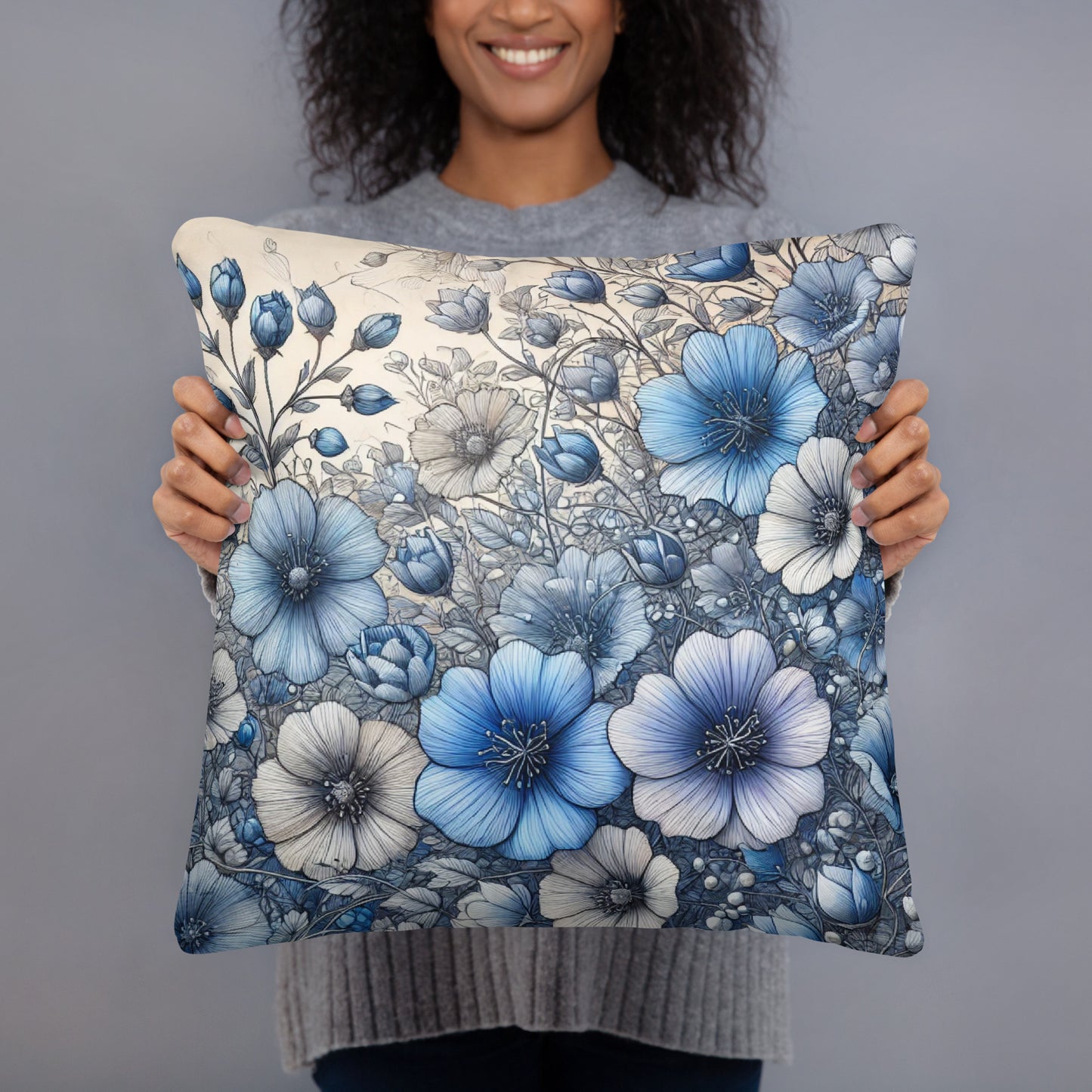 Elegant Blue Flower Pillow