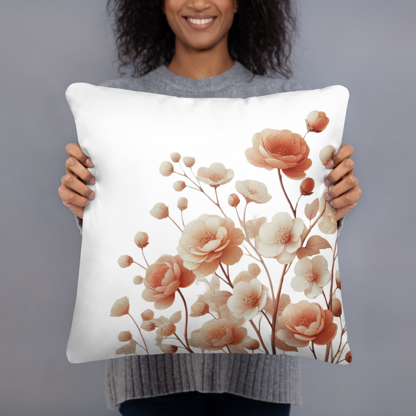 Soft Pink Flower Throw Pillow (White)