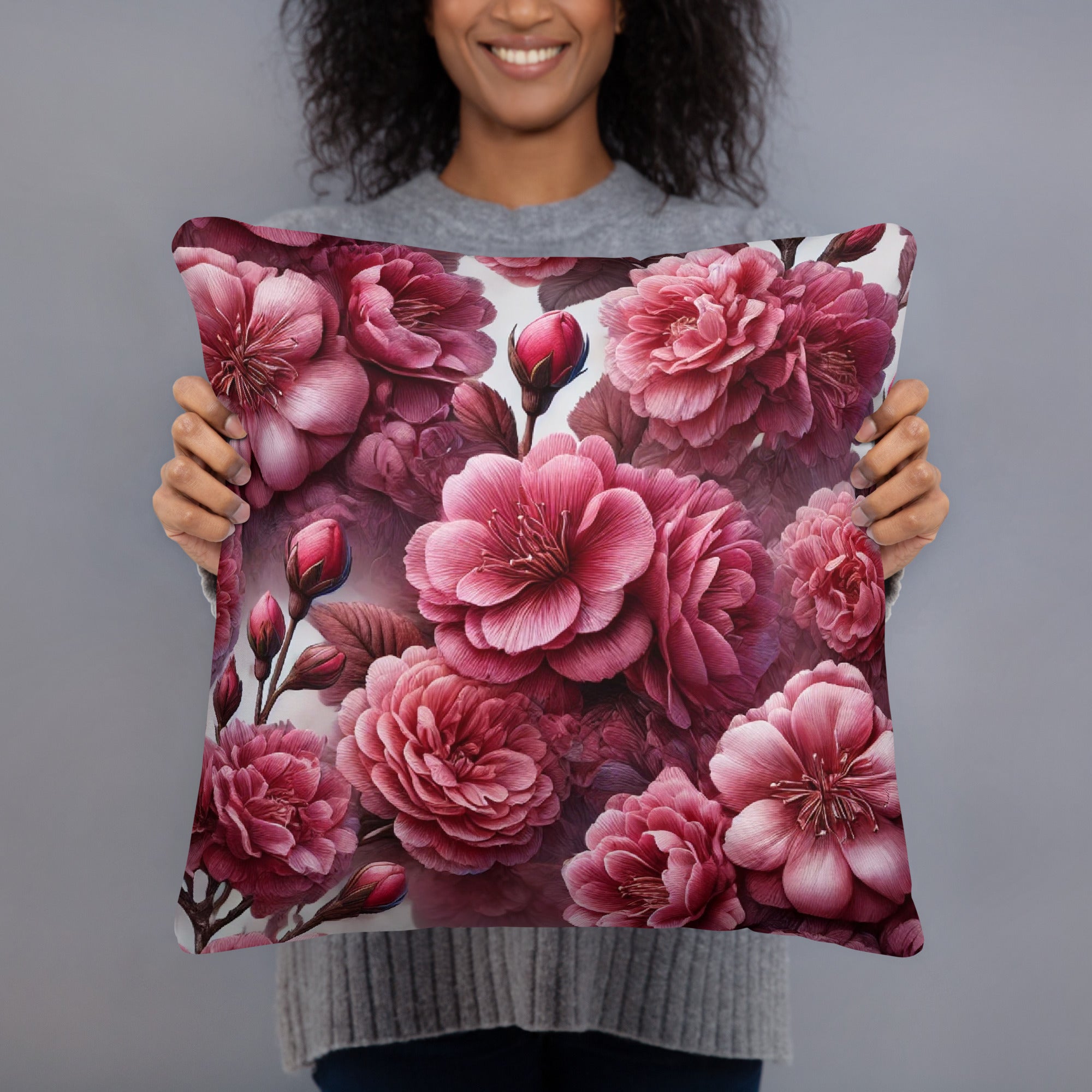 Elegant Dark Pink Flower Throw Pillow Pillows Wardrobe