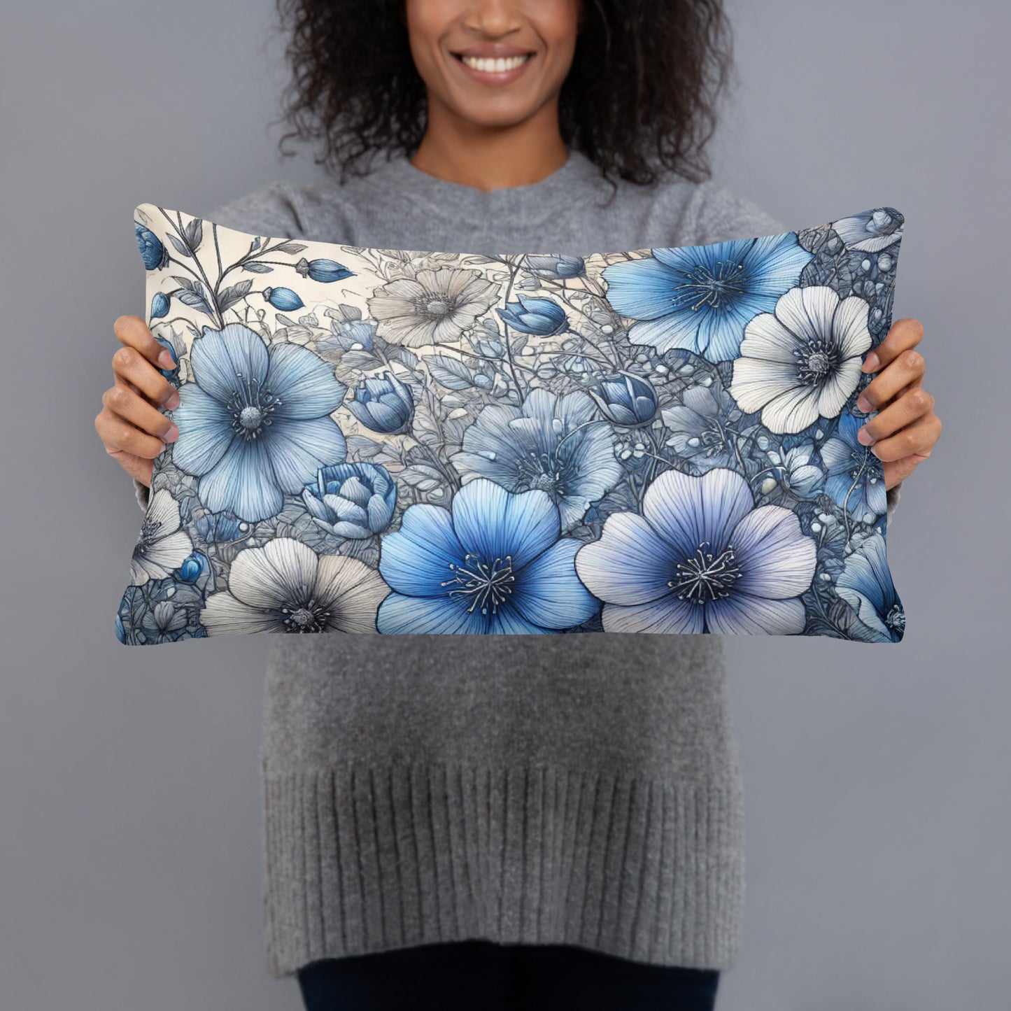 Elegant Blue Flower Pillow