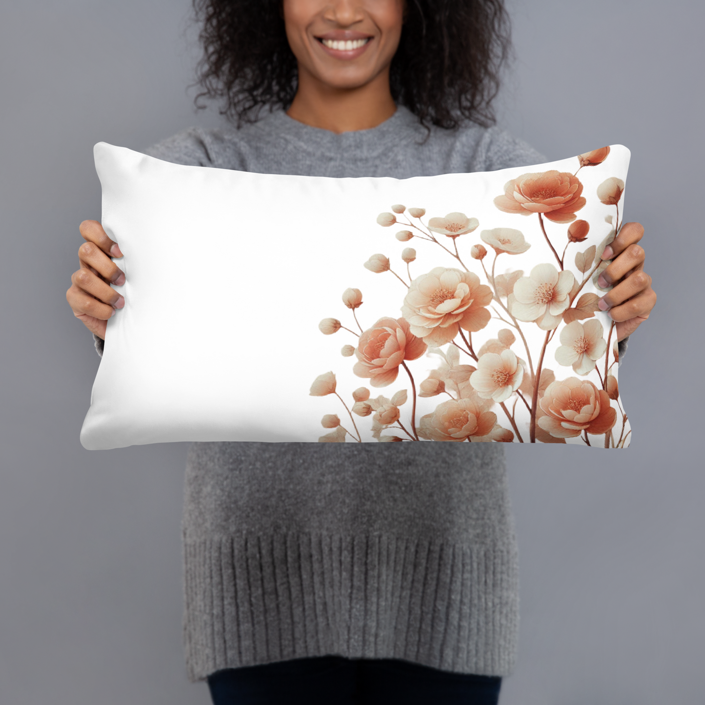 Soft Pink Flower Throw Pillow (White)