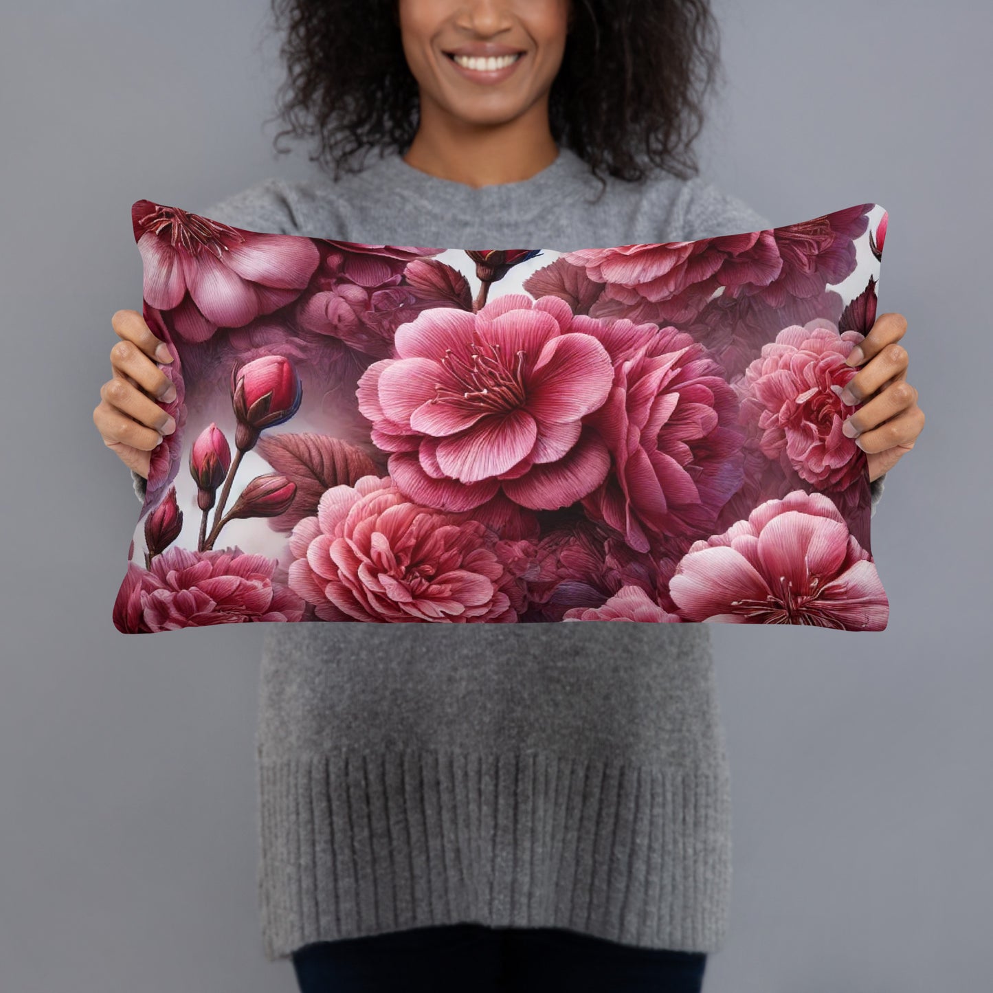 Elegant Dark Pink Flower Throw Pillow