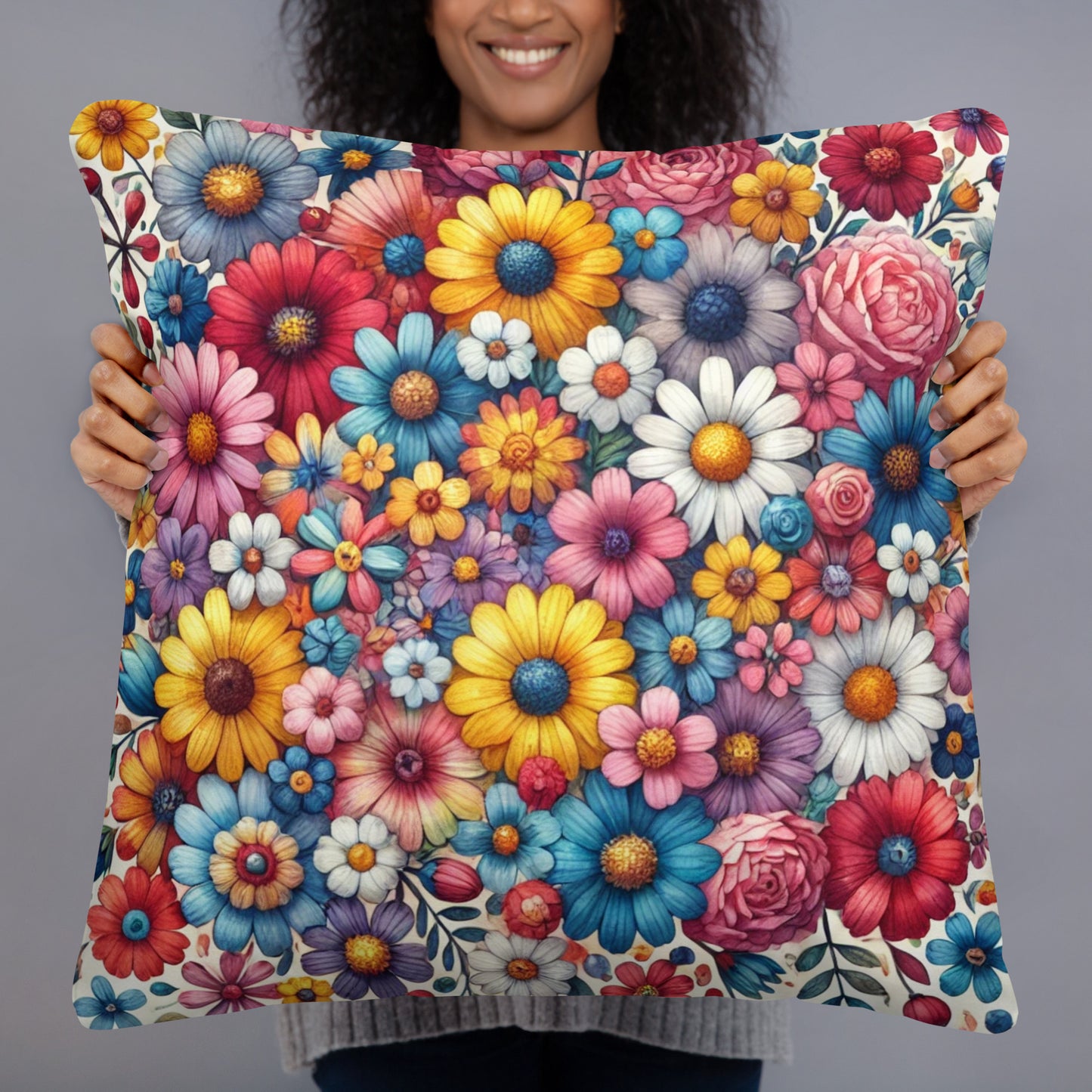 Colorful Floral Throw Pillow