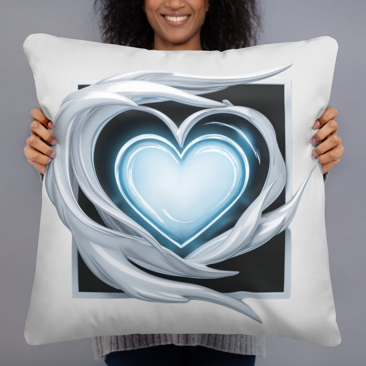 Elegant Blue Heart Throw Pillow