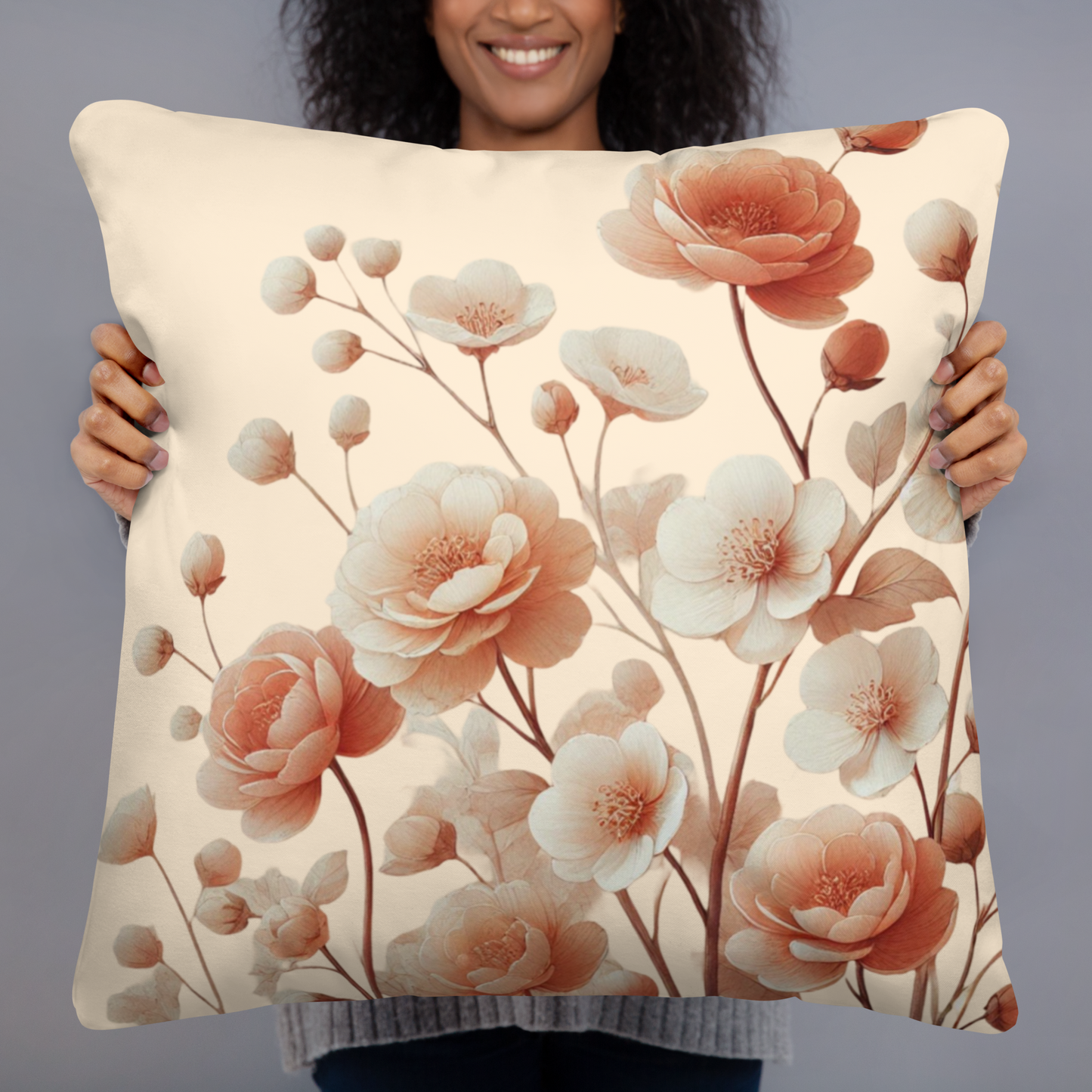 Soft Pink Flower Throw Pillow (Pink)