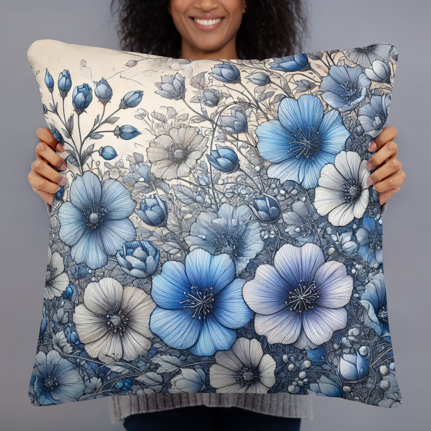 Elegant Blue Flower Pillow