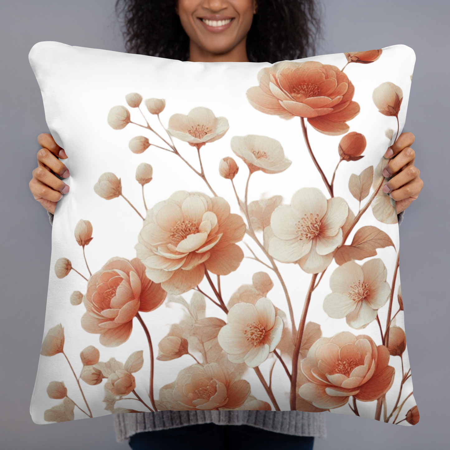 Soft Pink Flower Throw Pillow (White)