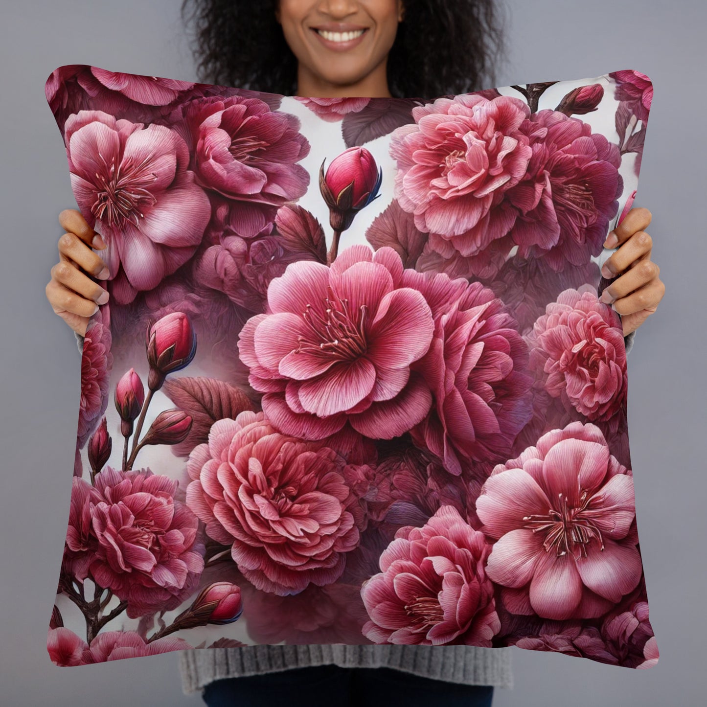 Elegant Dark Pink Flower Throw Pillow