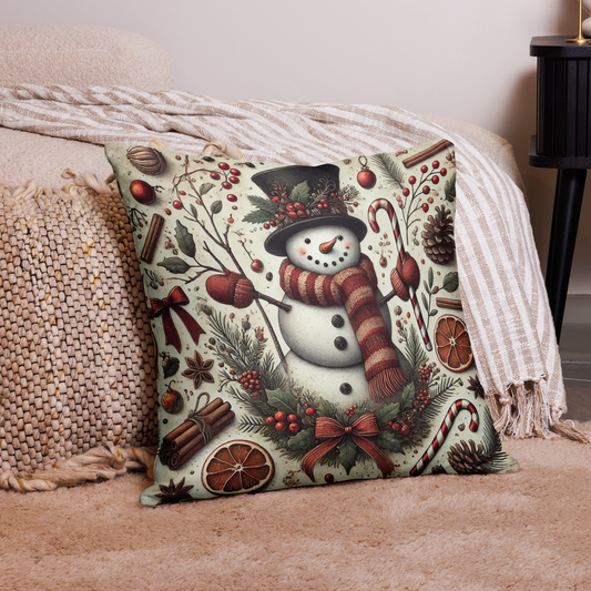 Vintage Christmas Snowman Pillow