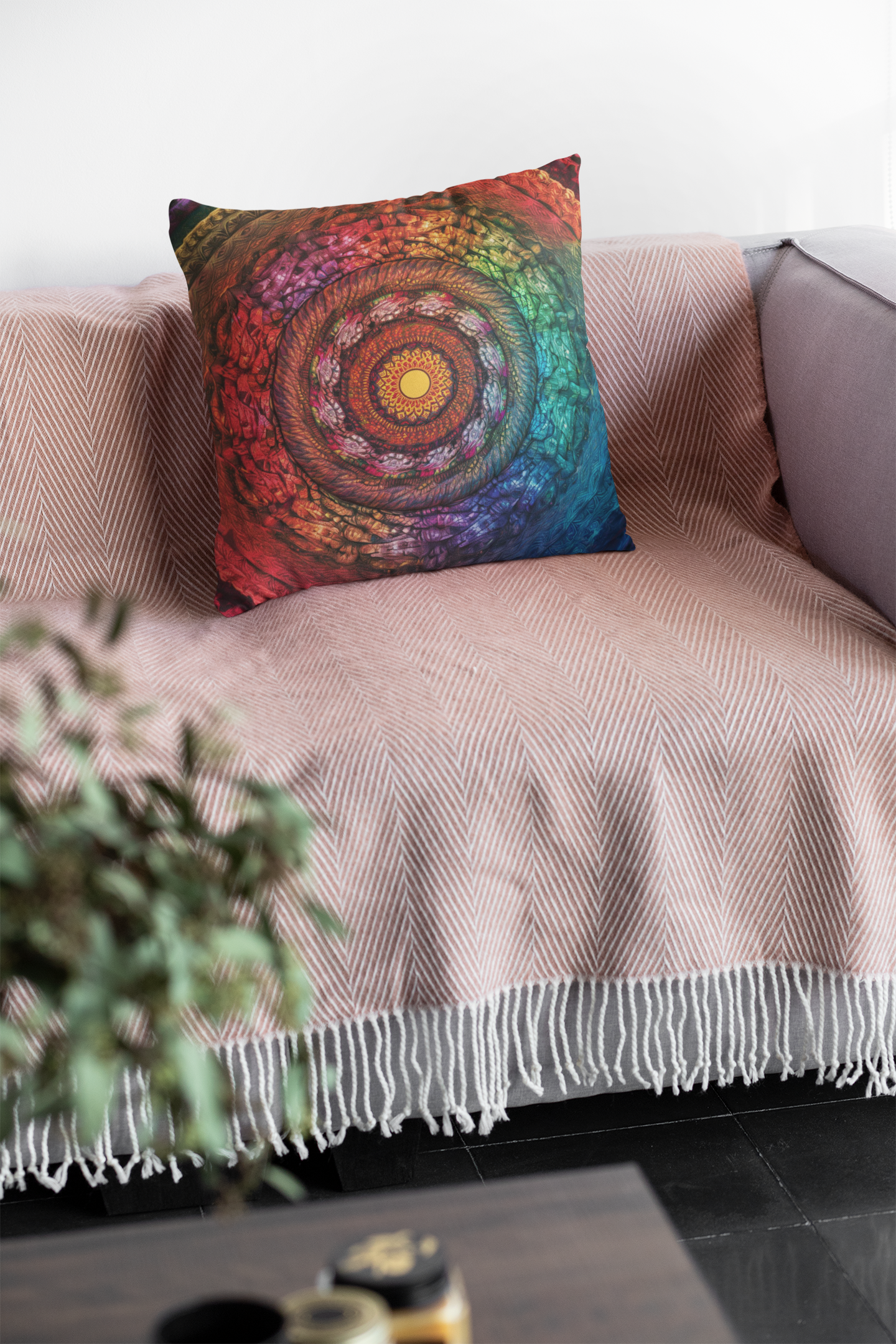 Colorful Mandala Throw Pillow