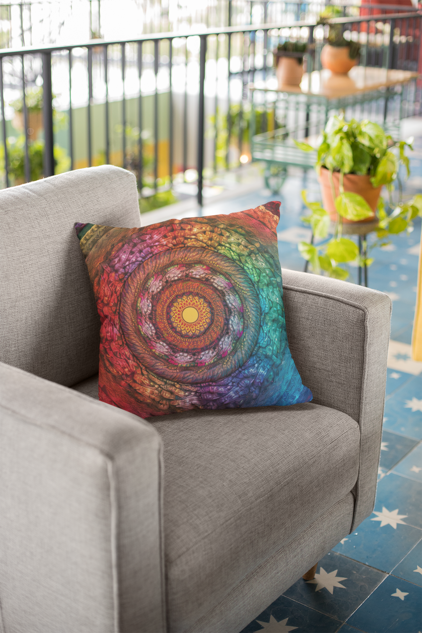 Colorful Mandala Throw Pillow