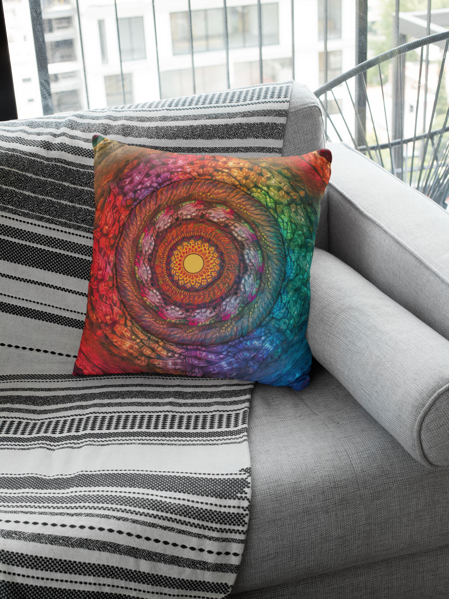 Colorful Mandala Throw Pillow