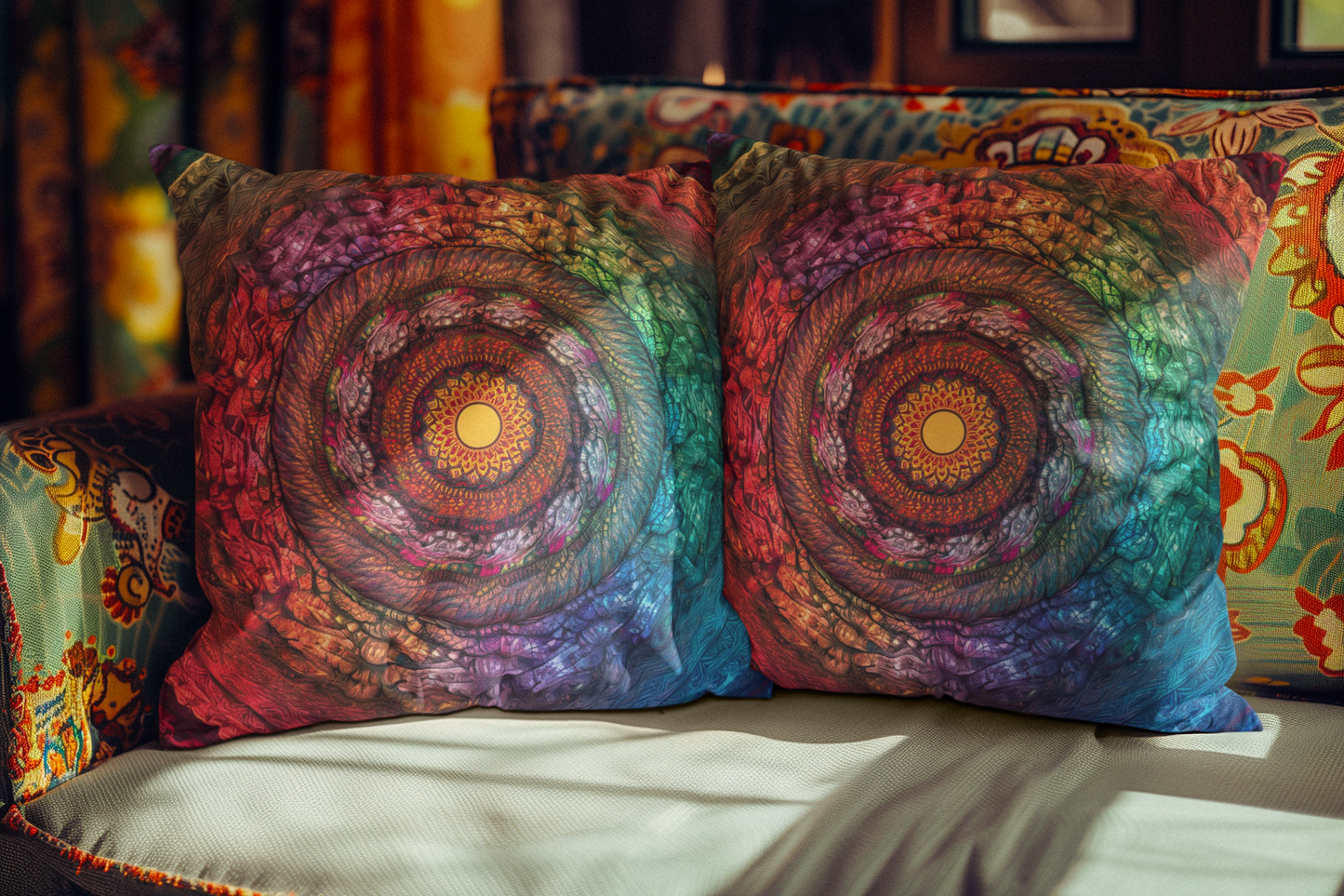 Colorful Mandala Throw Pillow