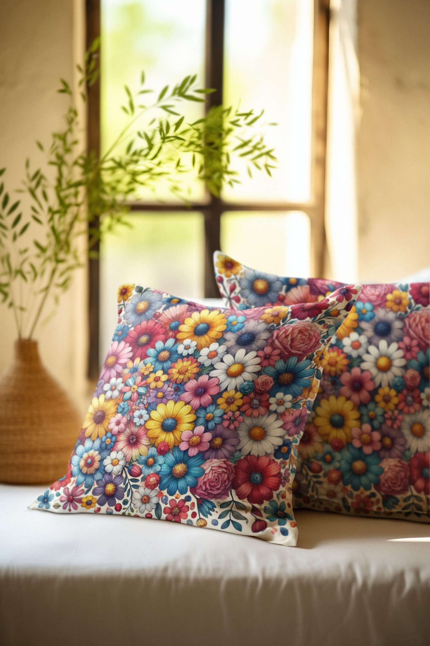 Colorful Floral Throw Pillow