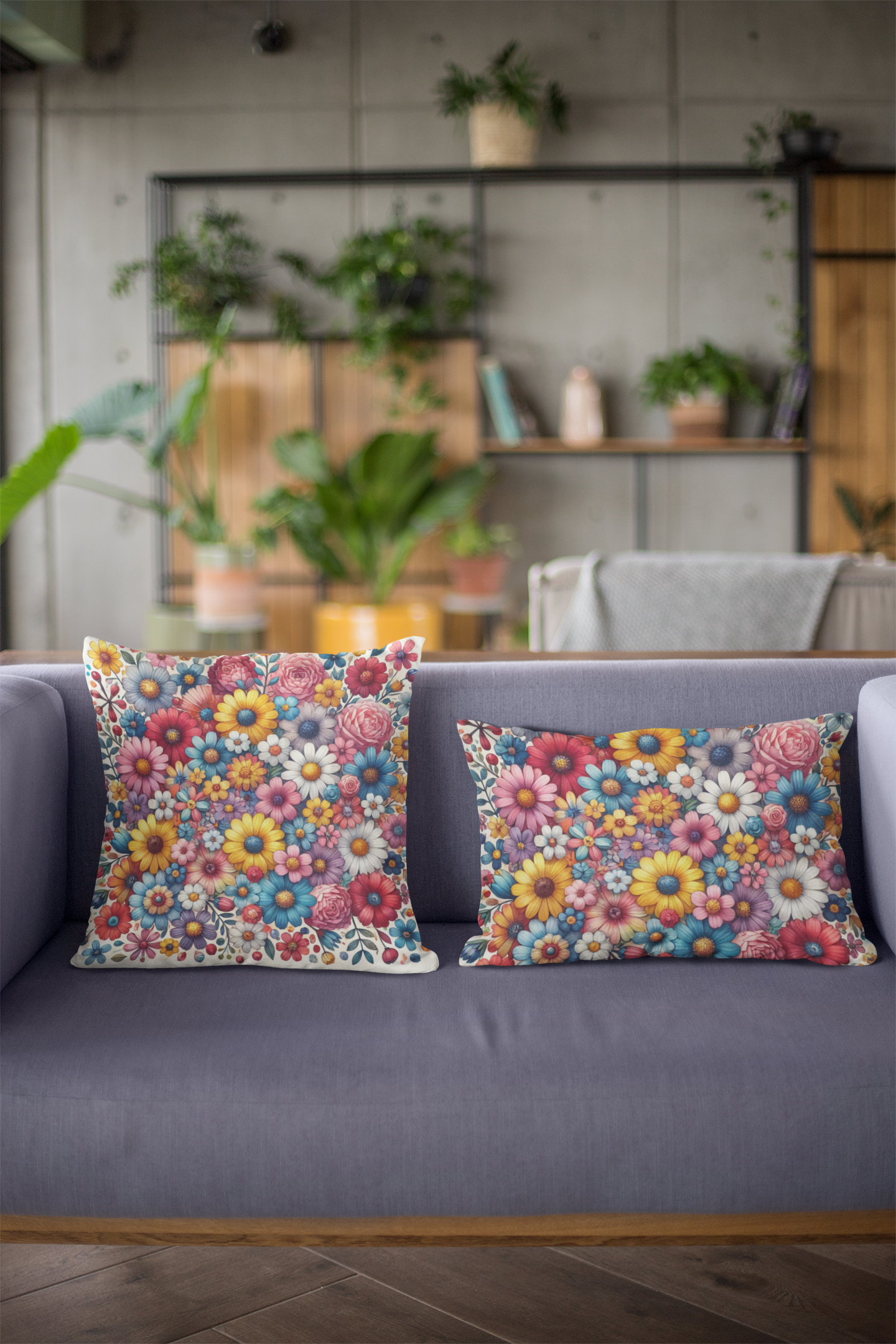 Colorful Floral Throw Pillow