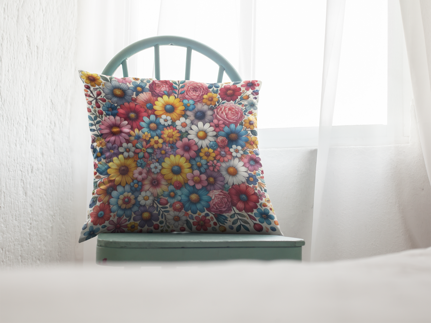 Colorful Floral Throw Pillow