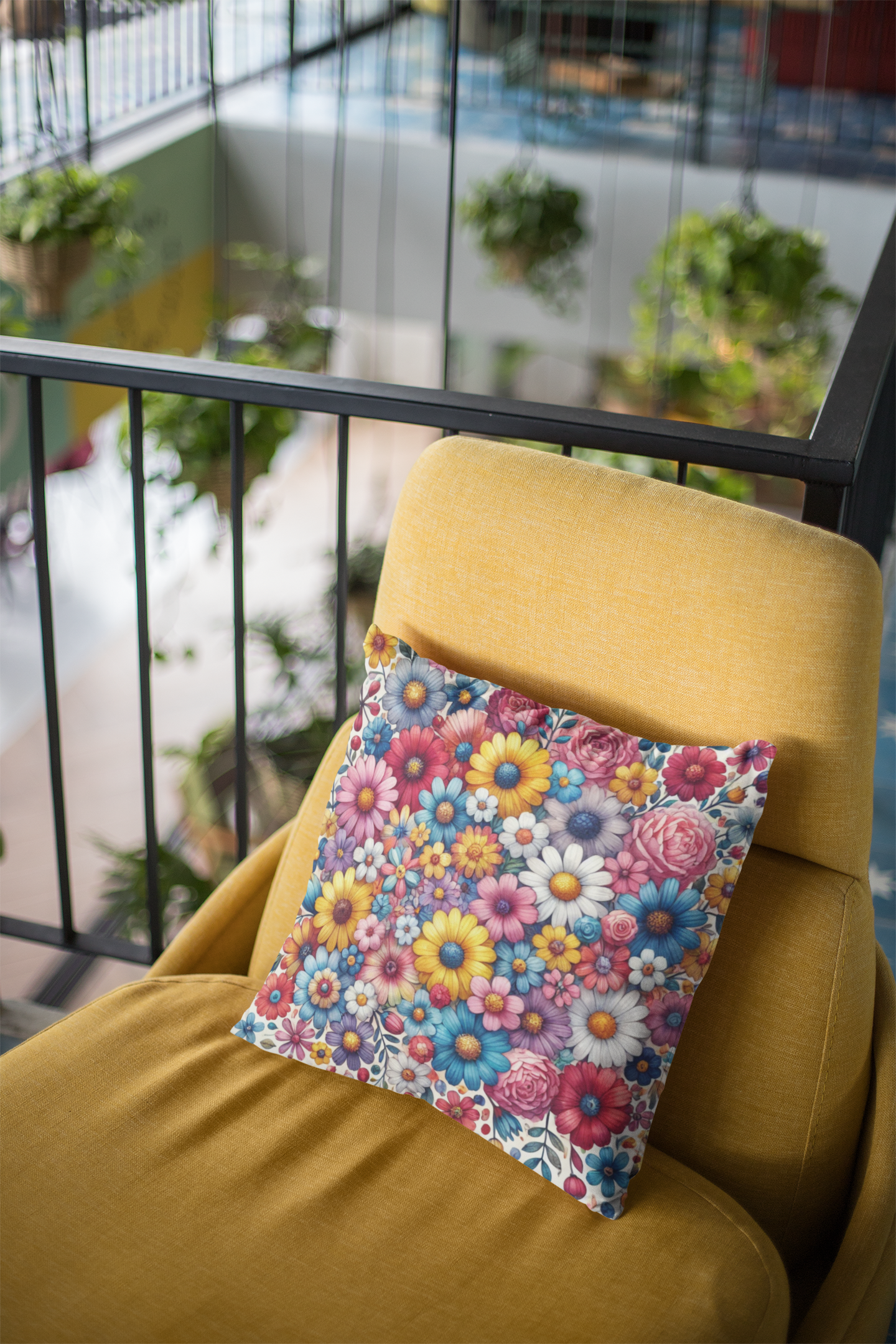 Colorful Floral Throw Pillow