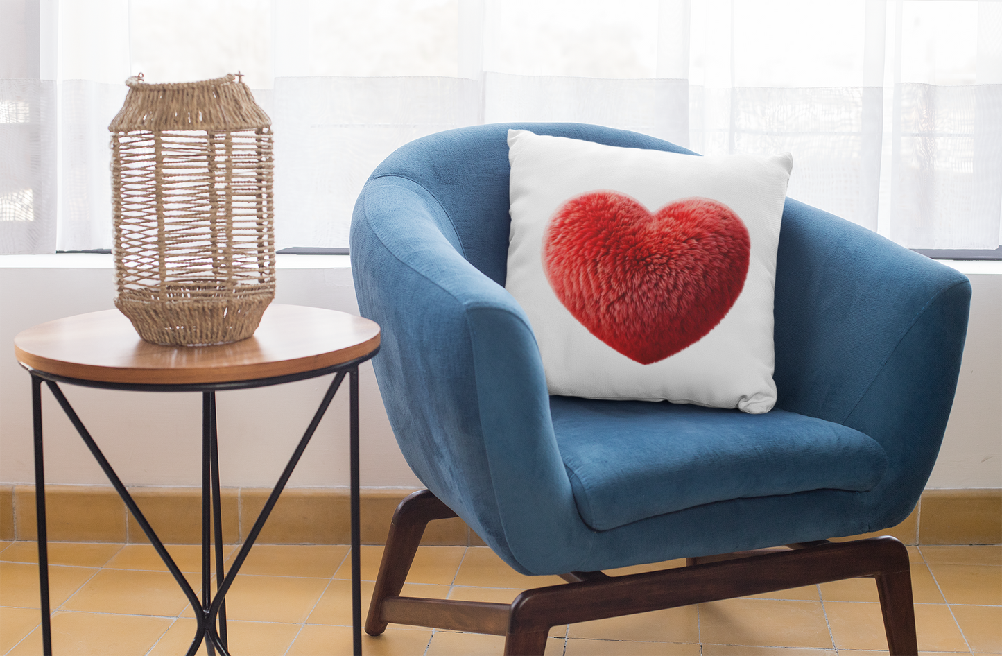 Red Heart Throw Pillow (White)