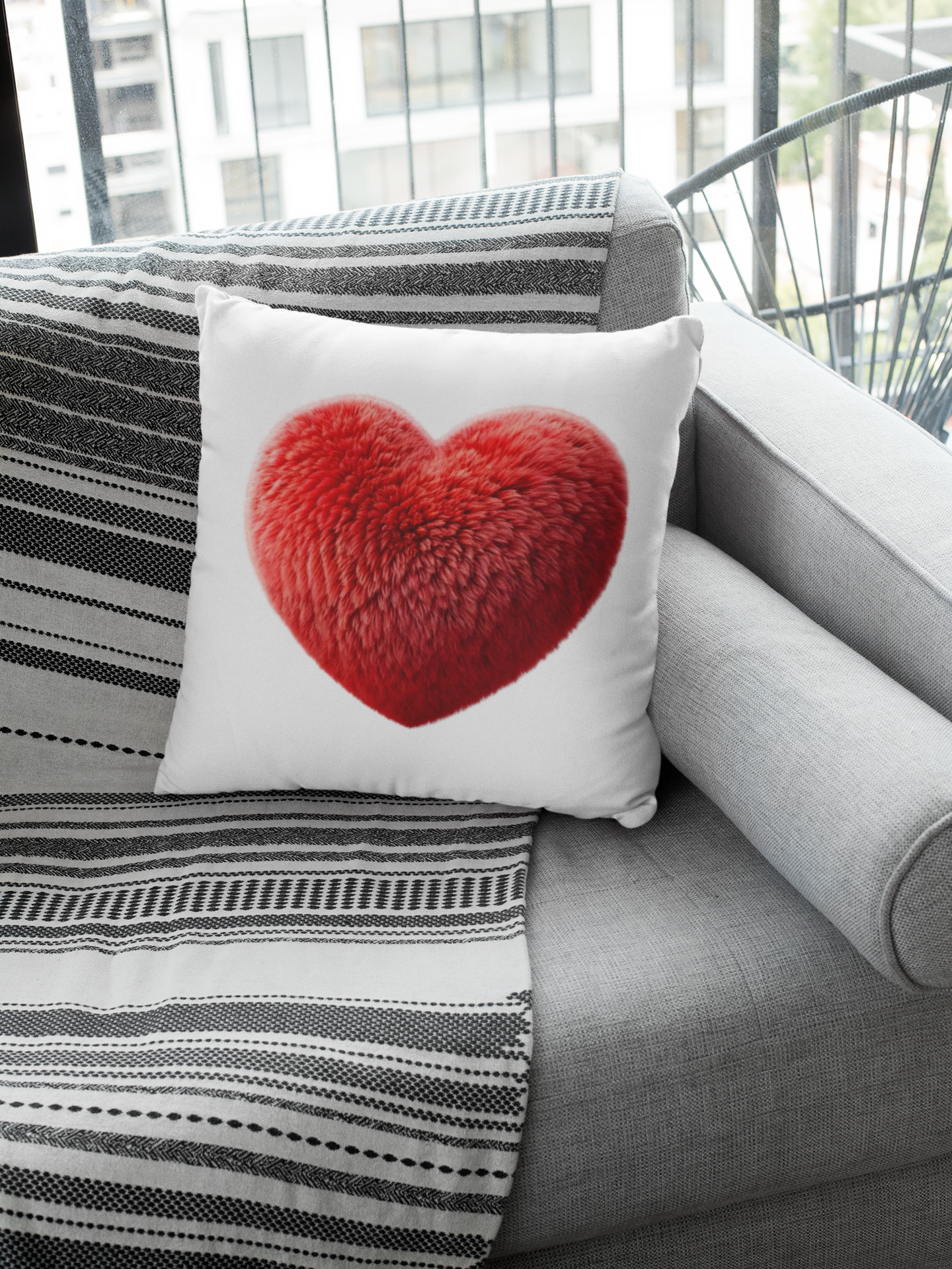 Red Heart Throw Pillow (White)