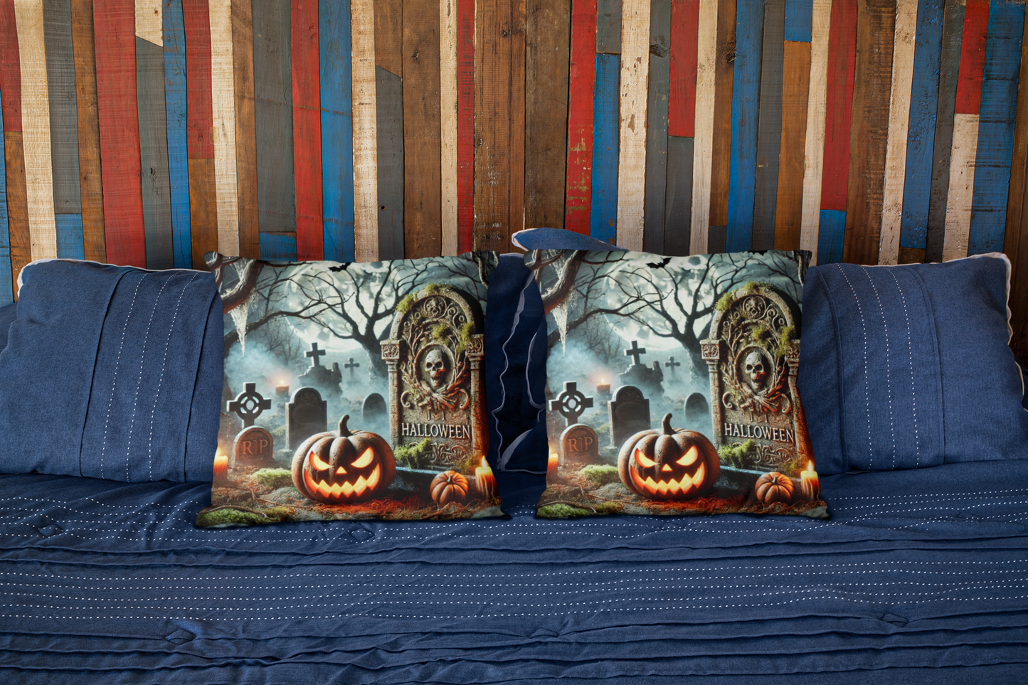 Spooky Halloween Graveyard Pillow