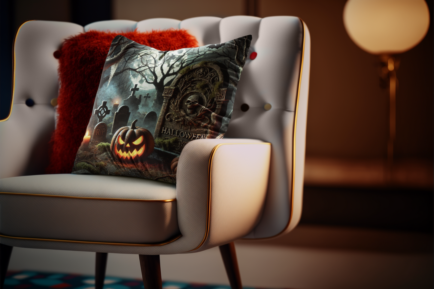 Spooky Halloween Graveyard Pillow