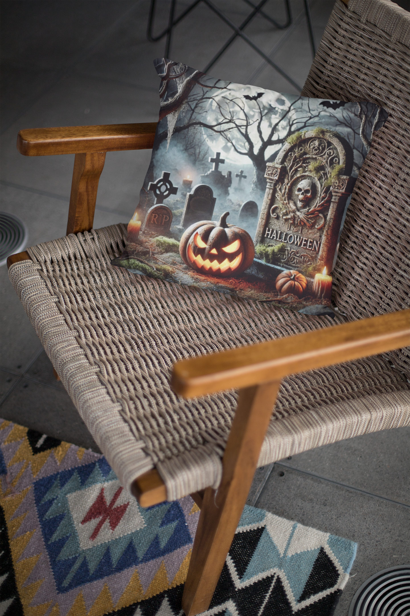 Spooky Halloween Graveyard Pillow