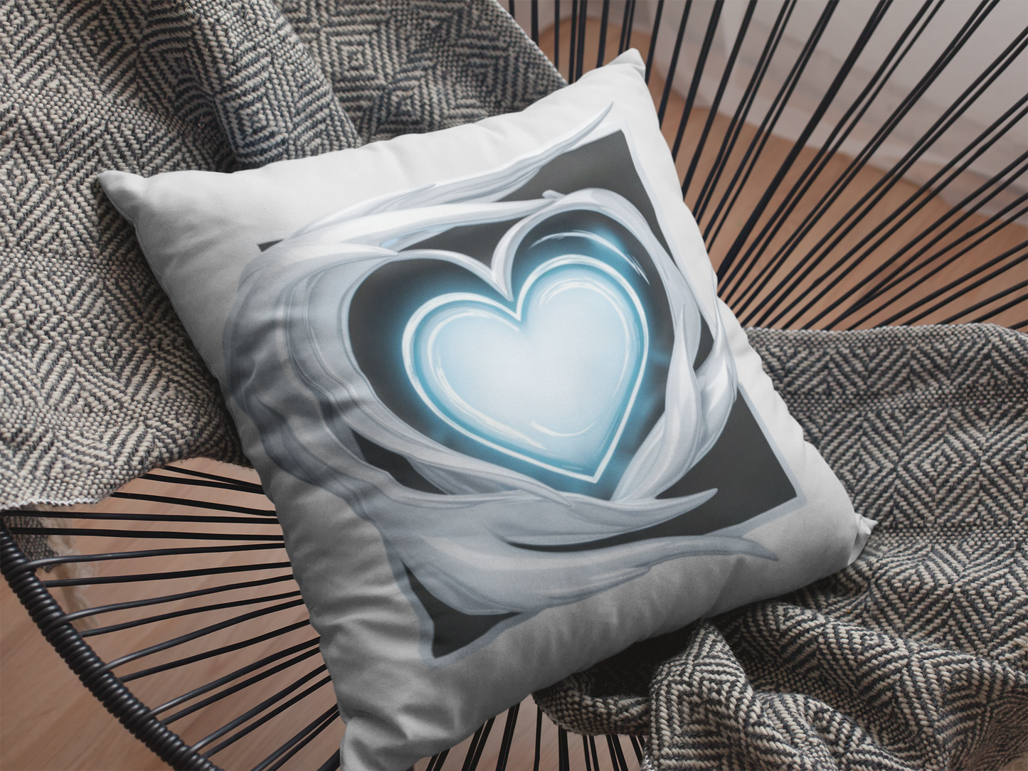 Elegant Blue Heart Throw Pillow