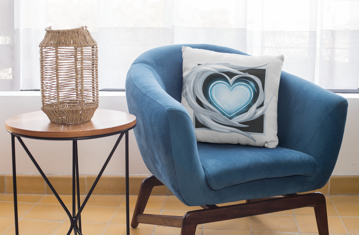 Elegant Blue Heart Throw Pillow