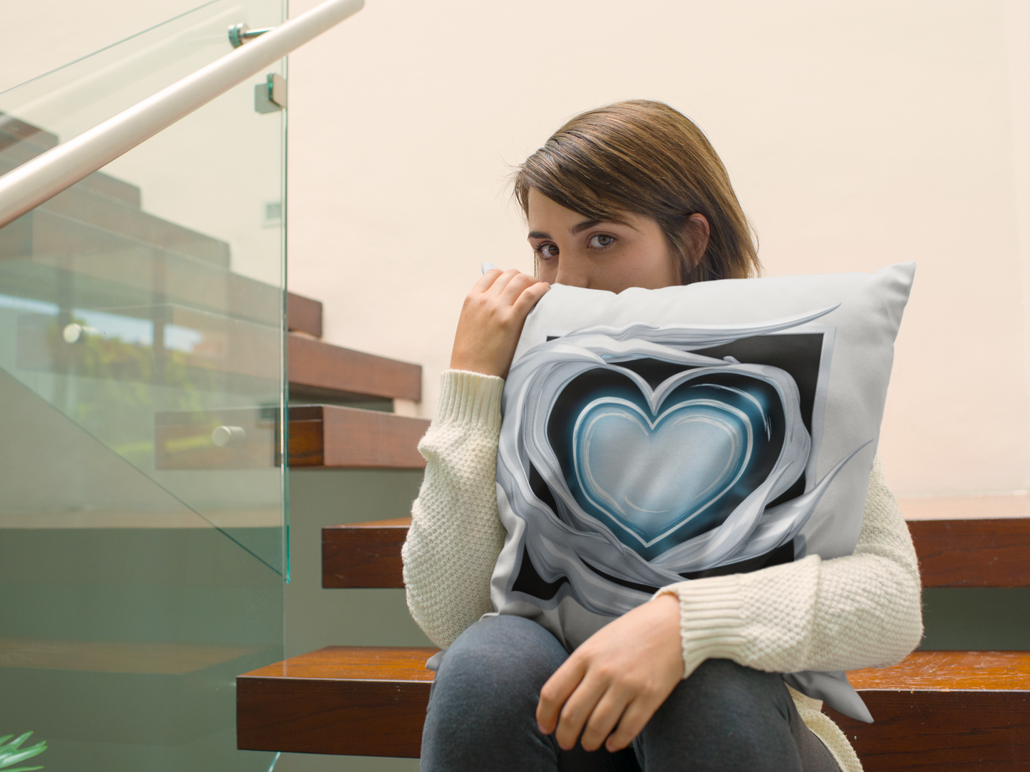 Elegant Blue Heart Throw Pillow