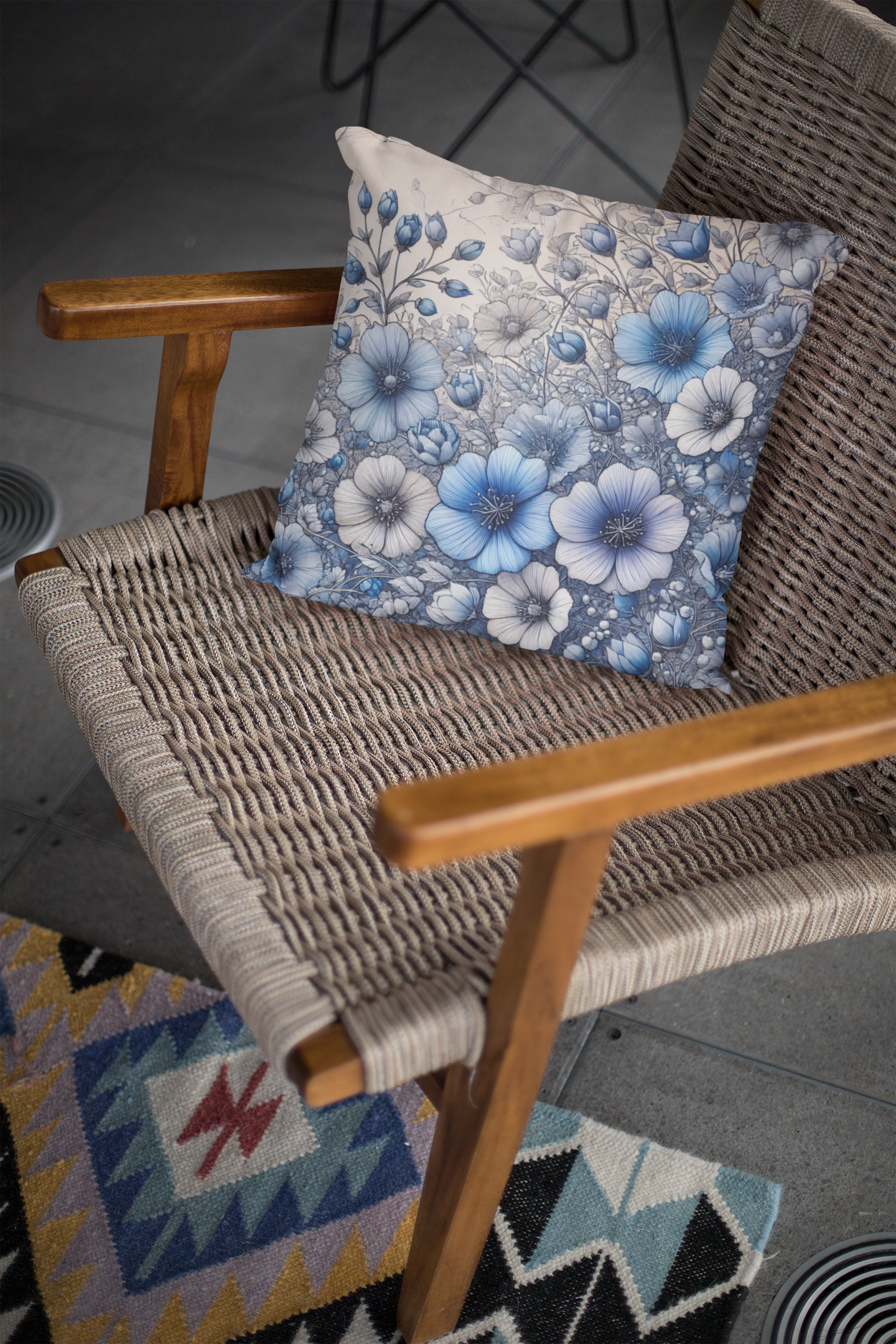 Elegant Blue Flower Pillow